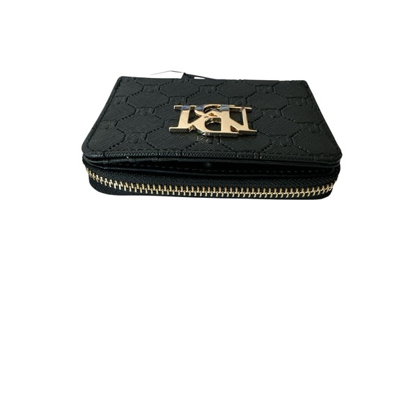 New Badgley Mischka Wallet Black Zipper Monogram Vegan Leather Glam Designer - Picture 6 of 9